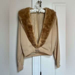Vintage cashmere sweater with mink colar